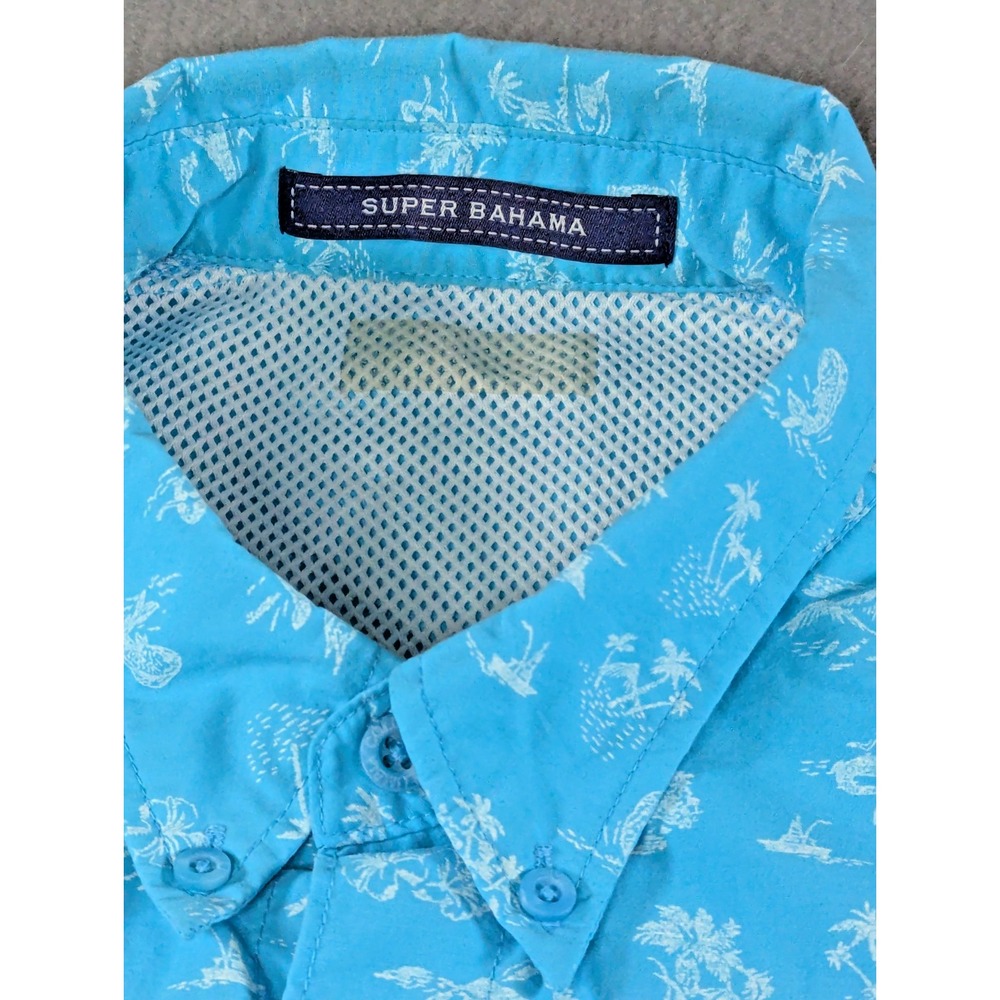Columbia Mens PFG Super Bahama Fishing Shirt XL Blue Tropical Nautical Print - Picture 3 of 10